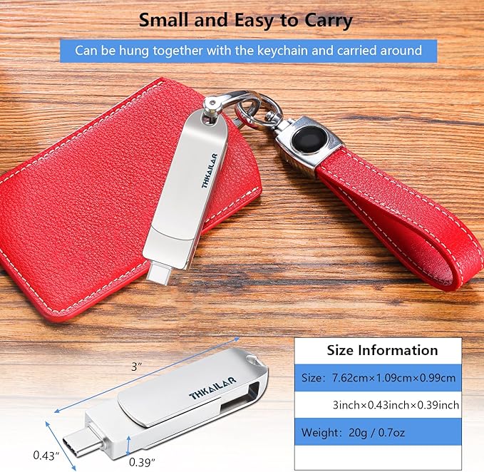 Thkailar USB 3.1 C Memory Stick 256GB,2 in 1 USB A to Type C Thumb Drive,Read Up to 150MB/s Memory Stick Dual Ports,Flash Drive for Android Phone,Computer,MacBook Pro,Tablet,Laptop