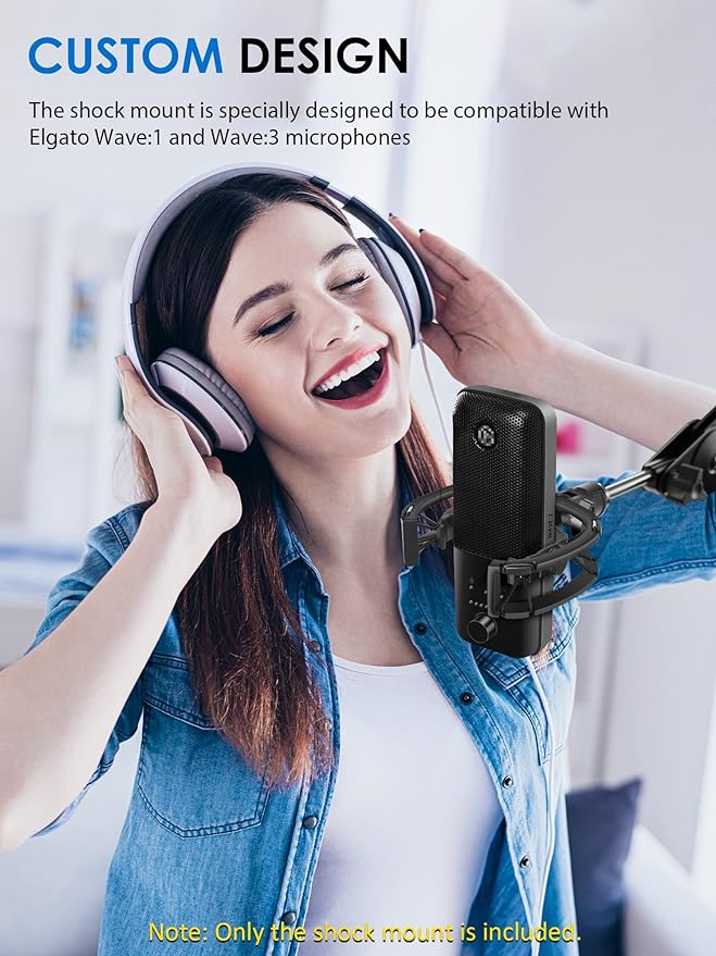 Wave Shock Mount, [Custom Built for Wave Mic] Anti-Vibration Suspension Shock Mount Holder Clip Compatible with Elgato Wave:1 and Wave:3 Microphones