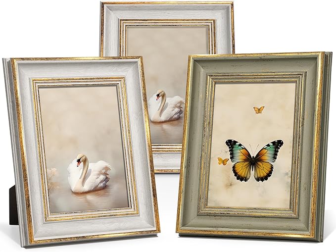 Afuly 5x7 Vintage Picture Frames Set of 3, Antique Retro Photo Frame Gold Picture Frame Tabletop Wall Hanging Home Gallery Decor Wedding Birthday Gift for Grandma Mom