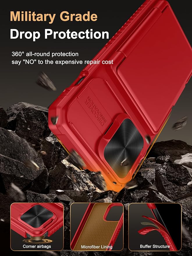 Vihibii for iPhone 13 Pro Case with Card Holder (4 Cards), [RFID Blocking] & Slide Camera Cover, Military Grade Drop Protection, Heavy Duty Shockproof Wallet Case for iPhone 13 Pro, 6.1" 2021, Red