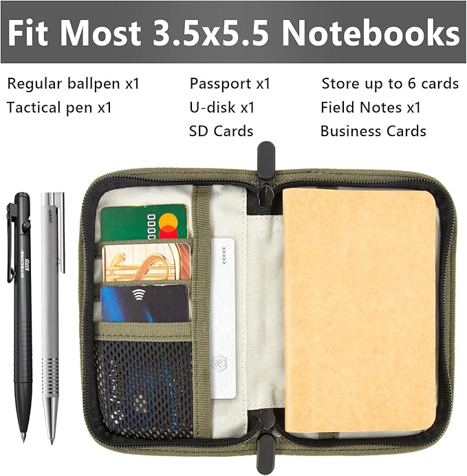 Field Notes Notebooks Cover,Journal Cover for 3.3 x 5.5 Field Notes Moleskine Cahier,Water Resistant Pocket Notebook Cover for Journal Notebook Planner with Zipper Pen Holder,Waxed Canvas