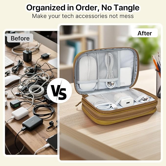 Skycase Tech Pouch - Lightweight Electronics Organizer Travel Case, Double Layers Travel Cable Organizer, All-in-One Storage Bag for Charger, Cord, Phone, Flash Drive, Accessories