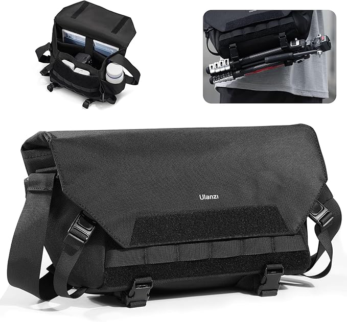 ULANZI Sling Camera Case with Tripod Holder, Small Compact Camera Tactical Shoulder Bags for DSLR/SLR/Mirrorless Cameras, Water-Resistant Crossbody Bag Women Men, Black BC08