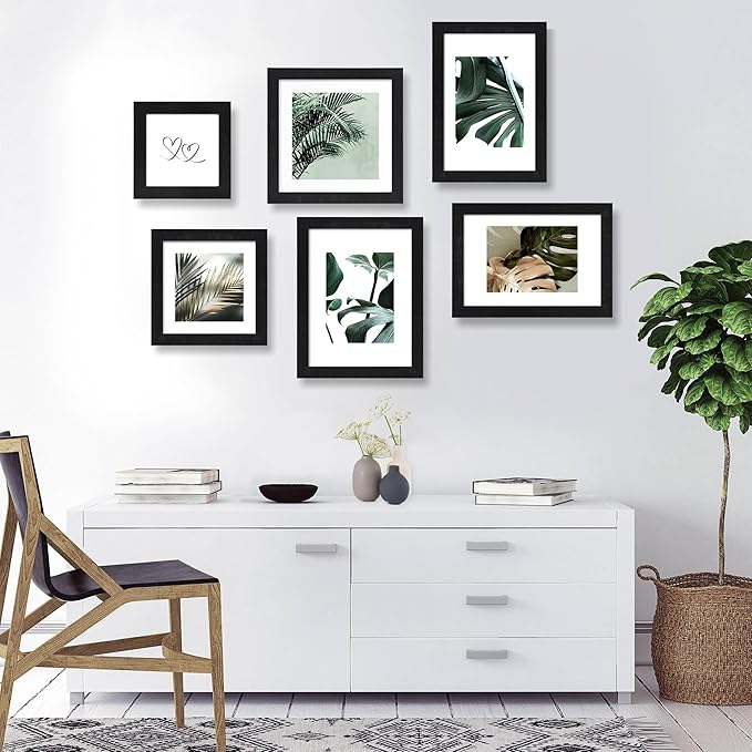 10x14 Picture Frame Set of 4, Made of Glass and Black Wooden Frame, Display 8x12 Pictures with Mat or 30 x 40cm Diamond Painting Art without Mat for Wall Mounting, Gallery Photo Frames
