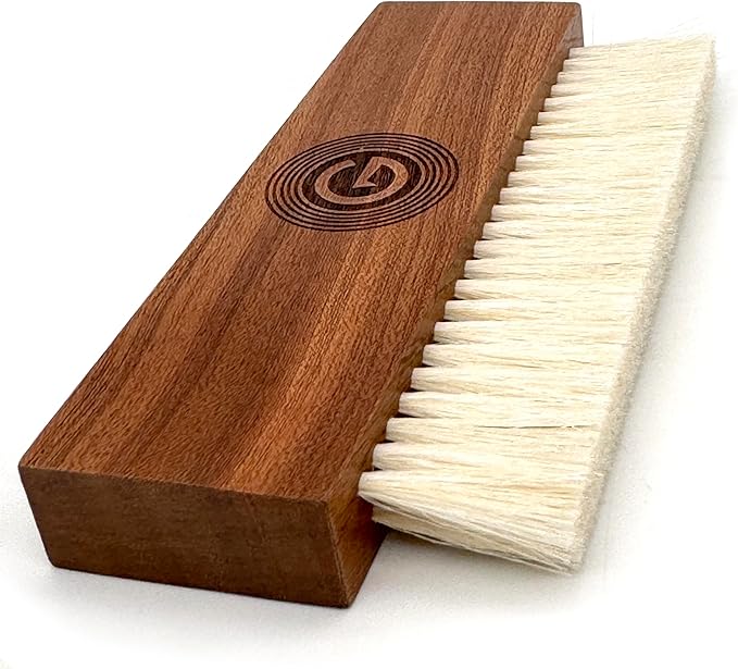 GrooveWasher's The Goat Record Cleaning Brush | Anti-Static Natural Goat Hair Brush & Walnut Handle | Use Wet to Apply Record Cleaner Fluid, Dry to Remove Dust | Pair with Record Cleaning Kits