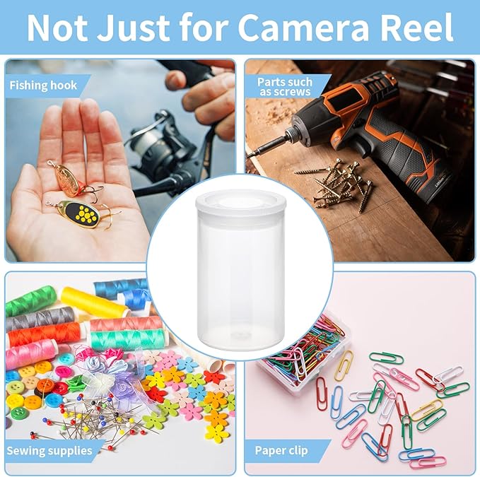120 Pieces Film Canisters with Caps 35 mm Plastic Empty Camera Reel Storage Containers Case with Lids for Small Accessories Rockets Experiment Fish Hook Film Keys Coins Art Beads (Clear)