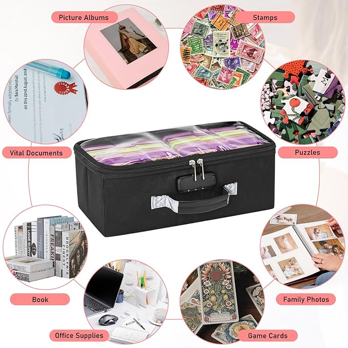IBVIVIC Photo Storage Box with 10 Inner 4" x 6" Photo Case (Multiple Colors), Photo Box Organizer with Lock, Portable Photo Storage Containers with Transparent Cover
