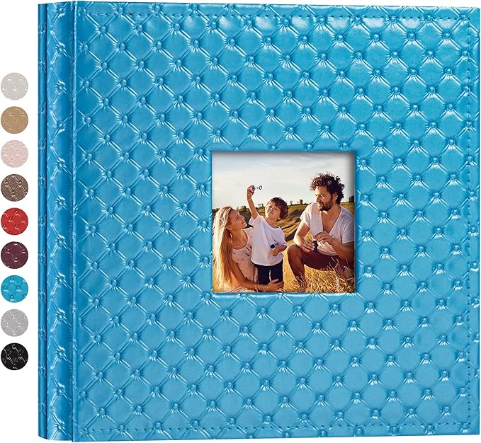 Mublalbum Small Photo Album 4x6 200 Photos Leather Cover Picture Book with Horizontal Pockets for Baby Wedding Anniversary and Family (Blue)
