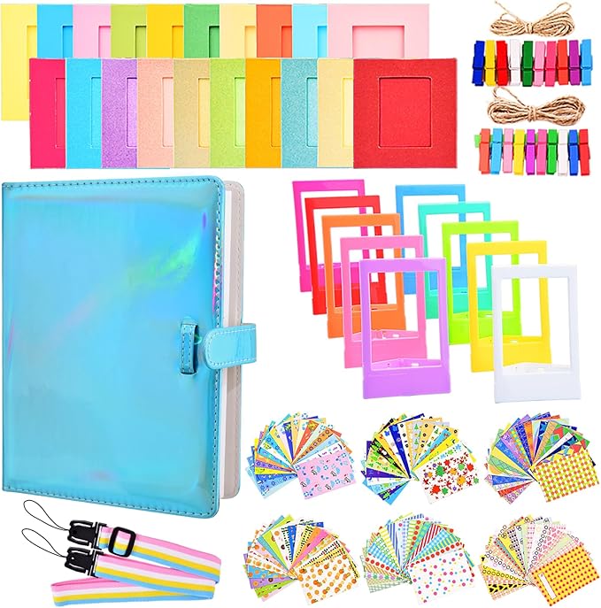 Sunmns Accessories Bundle Kit Compatible with Fujifilm Instax Mini 12 11 9 8 90 70 Instant Camera, Include Album, Film Stickers, Photo Frames, Hanging Frame, Strap (Bright Blue)