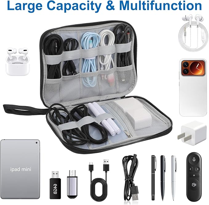 Cable Organizer Bag Travel Cord Organizer Electronics Accessories Bag Travel Case Pouch Portable Carrying Case for Charger Cable Phone Flash Drive Usbs Earphone
