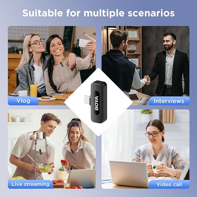 BOYA BY-V10 USB-C Wireless Lavalier Microphone for iPhone16/15 Android, Type-C Smartphone Laptop, Noise Canceling, Mini Clip-on Microphone for YouTube, Podcast, Facebook, TikTok Vlogging Recordings