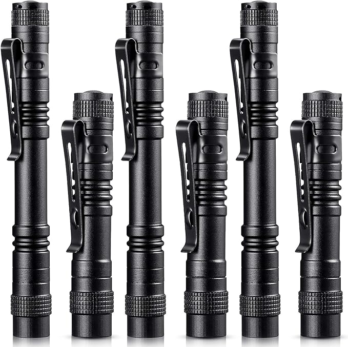 Honoson 6 Pieces Mini LED Pen Flashlight Bulk Small Pocket Flashlight 3.5 Inch, 5.24 Inch Aluminum Handheld Penlight with Clip for Inspection Camping Emergency Diary Lighting