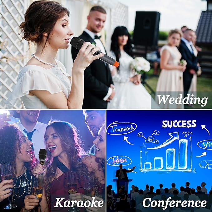 Bietrun Wireless Microphone with Echo/Treble/Bass, UHF 160ft Range, Dual UHF Cordless Dynamic Mic Handheld Microphone System for Home Karaoke, Meeting, Party, Wedding(Receiver with Bluetooth)