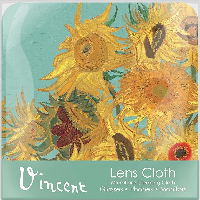 Quality Microfiber Lens Cleaning Cloth - 6”x6” - for Eyeglasses, Sunglasses, Phones, Screens, Blue-Light Glasses, Monitors - Fine Art Design - Van Gogh Sunflowers