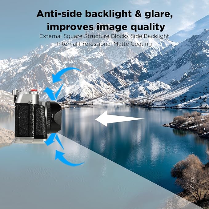 Haoge LH-X54B Square Metal Lens Hood with 49mm Adapter Ring for Fujifilm X100VI Fuji X100V Camera Black