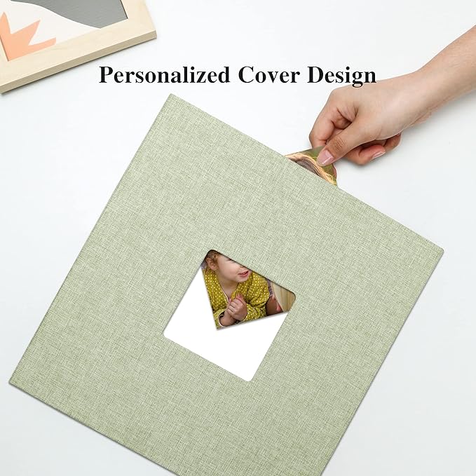 Vienrose Photo Album Self Adhesive 13x12.6 for 600 Photos Linen Scrapbook 120 Pages Grassgreen