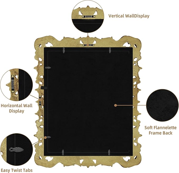 Gold 11x14 Picture Frame Vintage Ornate Picture Frames Antique Baroque for Wall Hanging, Fits 11x14 or Matted to 8x10 Photo