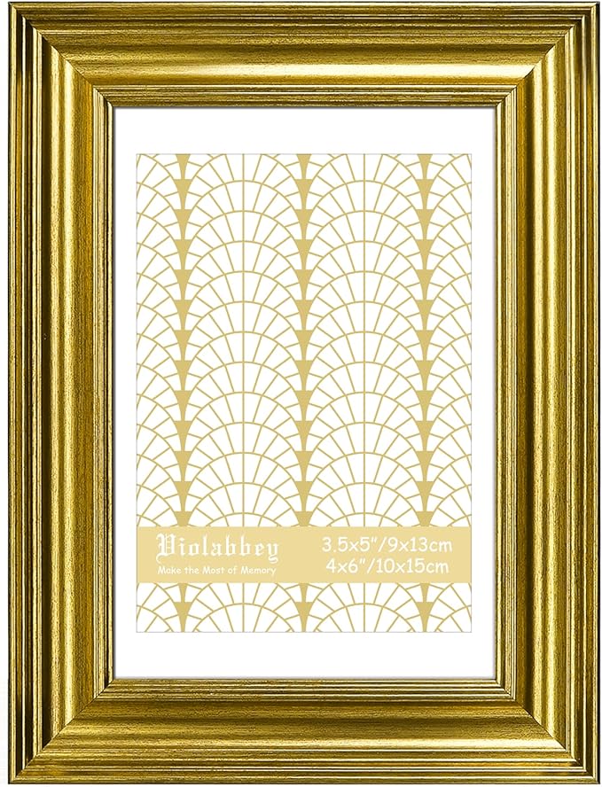 VIOLABBEY 4x6 Picture Frame Gold, Photo Frames, Fits Pictures 4 x 6 without Mat or 3.5x5 with Mat, Vintage Display for Tabletop and Wall