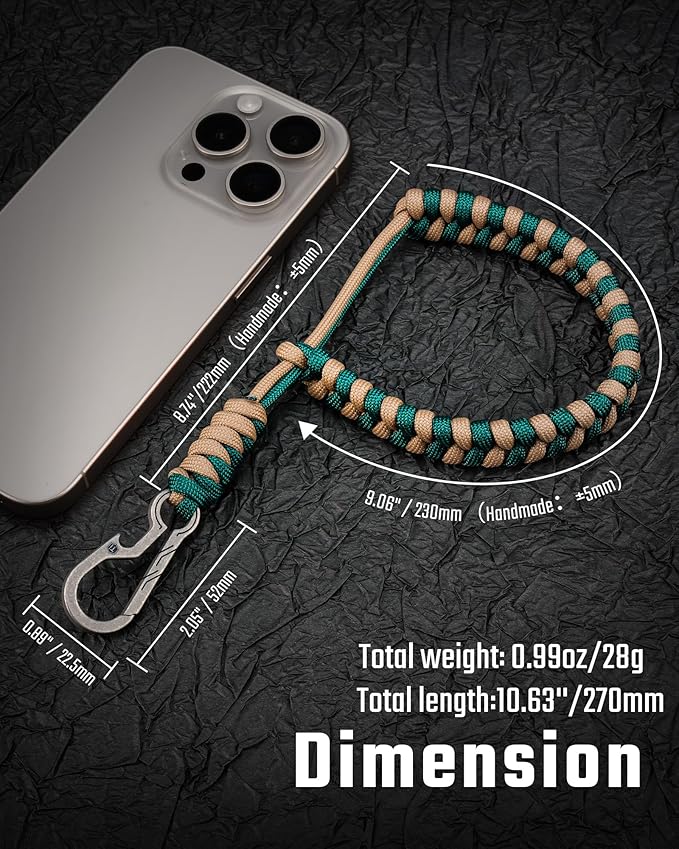 KeyUnity KC03 Camera Wrist Strap Adjustable Paracord with Carabiner, Braided Lanyard for Key, Cell Phone, Camera, and Wallet