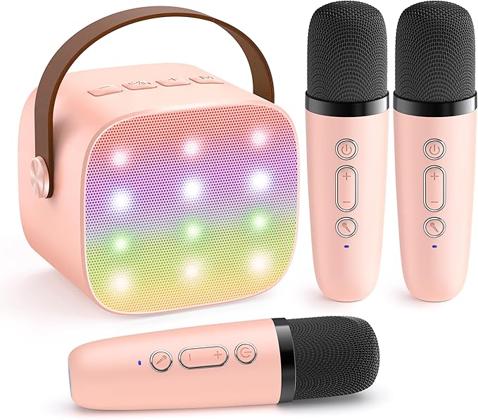 Upgraded Mini Karaoke Machine with 3 Wireless Microphones Toy for Kids, 2026 Top Birthday Gifts for Girls Boys, Portable MP3 Player for Ages 3, 4, 5, 6, 7, 8, 9, 10, 11, 12+ Year Old Party (P-Ink)