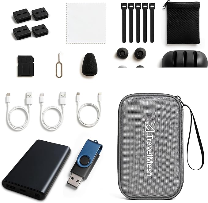 Travel Cable Organizer Bag – Waterproof Electronics Accessories Case for Cords, Chargers, and Tech Gear – Grey