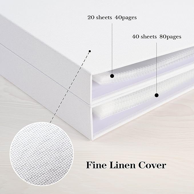 Mublalbum 12x12 Inch Large 3 Ring DIY Scrapbook Photo Album with 40 Plastic Sleeves 80 Pages Linen Cover Folder Binder for Baby Travel Wedding Couple Anniversary and DIY Projects (White)