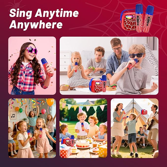 Mini Karaoke Machine for Kids,5 Voice Effects - Portable Bluetooth Speaker with 2 Wireless Mics LED Lights for Boys Girls Ages 3-12| Kids Karaoke Machine Birthday Gift Toy for Singing,Party & Play