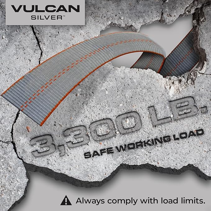 VULCAN Car Tie Down with Snap Hooks - Lasso Style - 2 Inch x 96 Inch, 4 Pack - Silver Series - 3,300 Pound Safe Working Load
