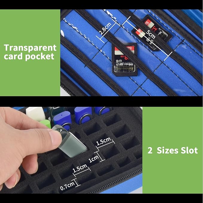 USB Flash Drive Case, SD Card & Memory Stick & Thumb Drives Pouch for SanDisk, for Samsung, Hard Shell Protective Storage Organizer - for IT Admins, Photographers & Film Crews - Box Only- (Blue)