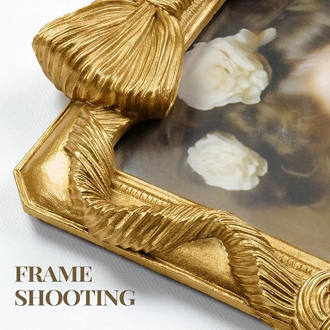 8x10 Picture Frame Gold Bow Frames, Vintage 8 by 10 Photo Frame with Bowknot Design, Ornate Handcrafted Resin Antique Frame with Glass Front for Wall and Tabletop Display, Home Decor, Gift Ideas