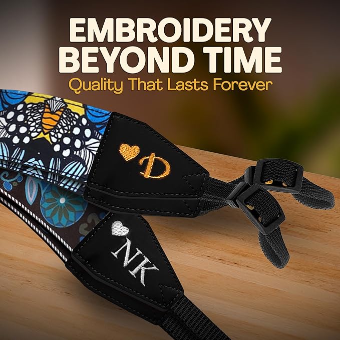 Art Tribute Camera Strap for All DSLR and Mirrorless Cameras. Add Your Name Or Initials Make It a Personalized Gift