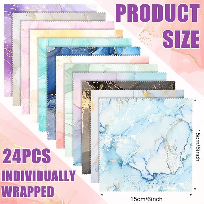 24 Pcs Marble Eyeglasses Cleaning Cloths Microfiber Lens Cleaning Cloths Soft Reusable Glasses Tools for Eyeglasses Camera Lens Cell Phone Screen Glasses 6 x 6 Inches