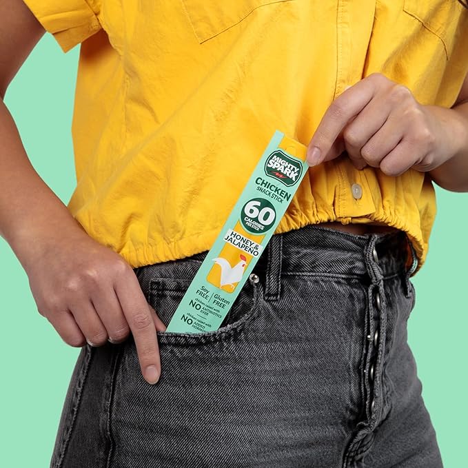 Mighty Spark Chicken Snack Sticks - Honey and Jalapeno - 6g of Protein, No Antibiotics Ever, No Hormones Added, Gluten Free, Soy Free Meat Sticks - High Protein Keto Snacks, Weight Watchers Approved Snacks - 12 Count