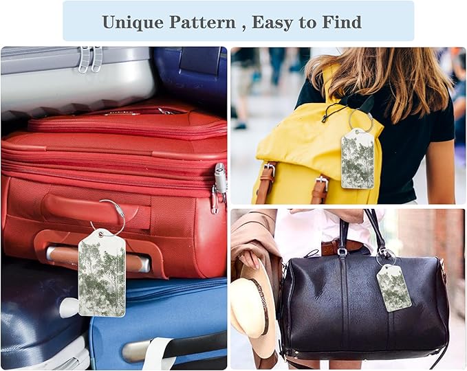 (Set of 2) Luggage Tag Leather Privacy Cover ID Label Address Card with Stainless Steel Loop, Travel Bag Tags Suitcase Labels, Misty