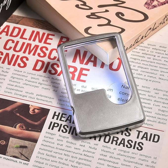 2 Pieces 3X 6X Pocket Magnifying Glass with Light, Card Type Magnifying Portable Glasses Lighted Magnifier for Reading Jewelry Menu Travel Contracts Home (Sliver)