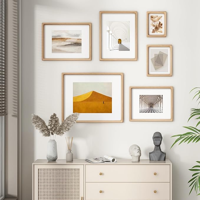 11x14 Picture Frame, USA-Sourced Natural Oak Wood Photo Frame with Tempered Glass, Handcrafted Rounded Corner 11 x 14 Wooden Frame Matted to 8x10 Photos, Wall or Tabletop Display