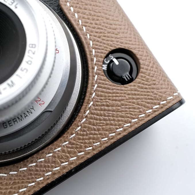 Uchandmade Leather Camera Half Case for Fuji X-T5 / Fuji X-T5 Camera Case - Top Layer Cowhide + Hand Sewn Saddle Stitch + Metal Base Plate (Etoupe Gray)