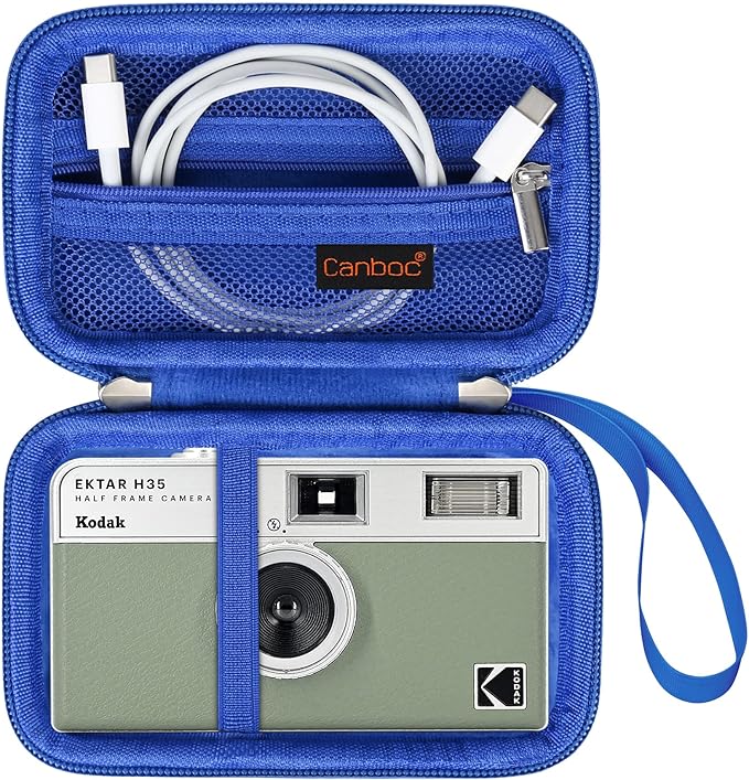 Canboc Carrying Case for KODAK EKTAR H35/ H35N/ KODAK Snapic A1 Film Camera, H35/ Snapic A1 Film Camera Bag, Zipper Mesh Pocket fits Film, Batteries, USB Cable, Blue (Case Only)