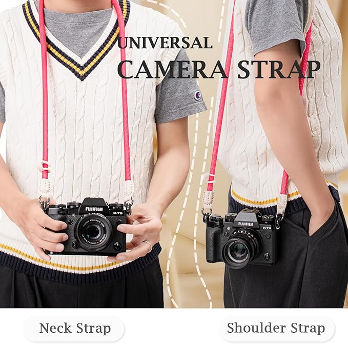 VOVMOEYA Camera Strap Rope,Camera Neck Strap Shoulder Strap for Fujifilm X100VI X100V XS20 XT5 for A6000 A6100 A6400 A6700 A7IV for Canon EOS R6 R10 for Nikon D850 D5600 D7500 - Pink