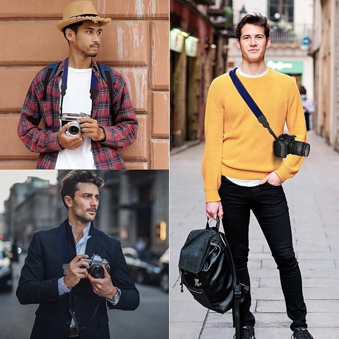 Neck Strap Silicone Camera Straps - Padded Camera Strap, 1.5" Wide Adjustable Nylon Shoulder Strap - Compatible with Canon, Nikon, Sony, and More DSLR and Mirrorless (Prussian Blue)
