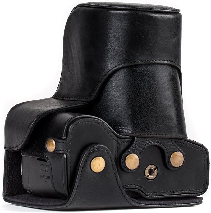 MegaGear MG1192 Ever Ready Genuine Leather Camera Case Compatible with Canon EOS Rebel T8i, Kiss X10i, Rebel T7i, Kiss X9i, 77D, 9000D (18-55mm), Black