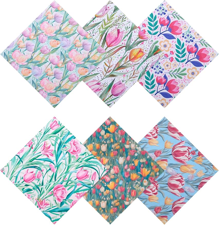 6PCS Thickened Glasses Cleaning Cloth Elegant Flower Design Microfiber Cleaning Cloth, Multi-Colored Eyeglass Lens Cleaning Cloths, Soft Wipes for Reusable Eyeglass and Phone Screens (Tulips)