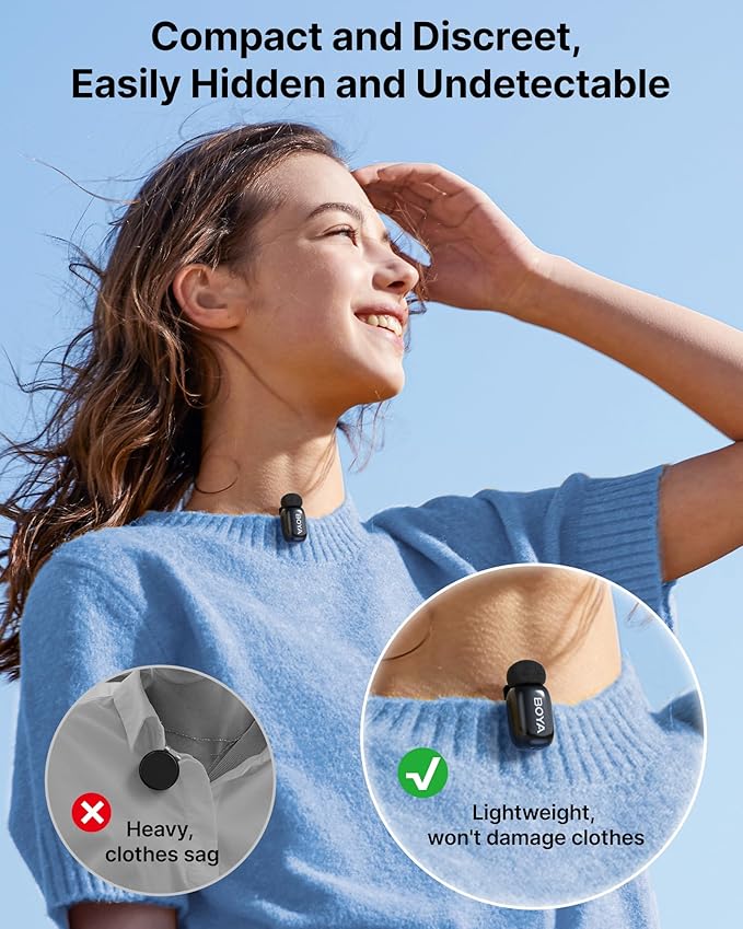 BOYA mini Wireless Lavalier Microphone for Android/iPhone 15/16,USB-C Plug & Play, 328ft 6H Battery, 3-Level AI Noise Reduction,AI Voice Changer for YouTube/TikTok/Recording (2TX+1RX,No Charging Case)