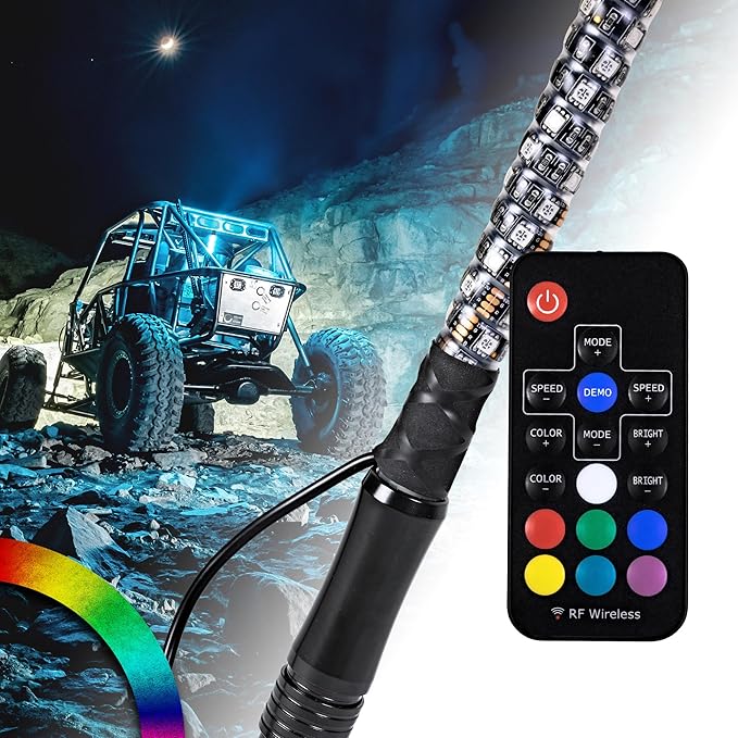 True Mods 1ft Spiral RGB LED Whip Light for UTV ATV [RF Wireless Remote] Off Road Waterproof LED Lighted Whip CB Antenna Pole Stick for RZR Can-Am Polaris SxS 4x4 Quad Dune Buggy 4 Wheeler Accessories