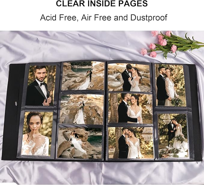 Vienrose Photo Album for 600 4x6 Photos, Black, Faux Leather Cover, Acid-Free, PVC-Free, 14 x 13 x 2 Inches