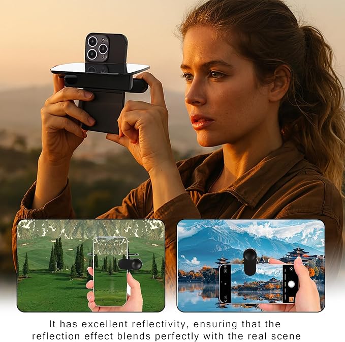 Mirror Reflection Clip,Smartphone Camera Mirror Reflection Clip Kit,Phone Mirror,Photography Accessories for All Smartphone, Easy Hd Glass-Mirror Clip-On Design for Travel & Selfie Photography