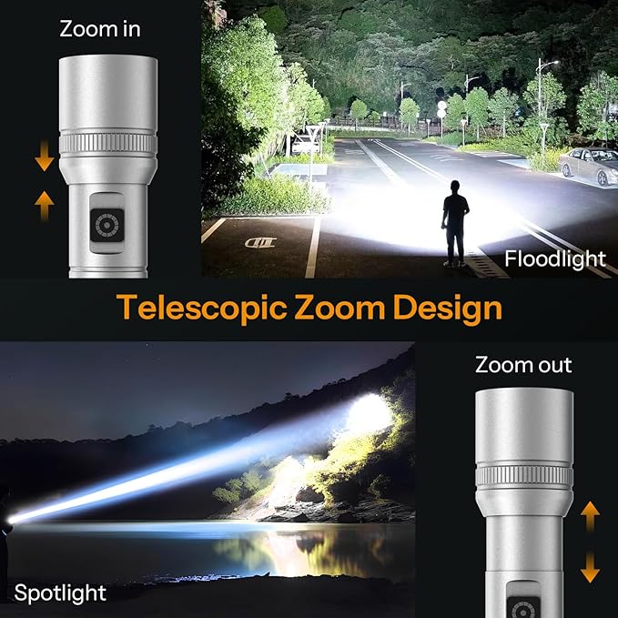 3pack Rechargeable LED Flashlight, 90000 High Lumen Super Bright Flashlight, 6 Mode Tactical Flash Light,Waterproof Powerful Handheld Flash Light for Camping Hiking Enmergency Home Outdoor, Gray