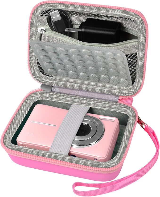 Digital Camera Case Compatible with CAMKORY/ for Lecnippy/ for Lecran/ for KODAK PIXPRO/ for Qumcou/ for WONNIE Point & Shoot Cameras, Small Compact Camera Pouch for SD Card Accessories -Light Pink
