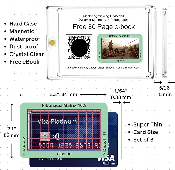 CLPA Fibonacci Matrix Viewfinder: Credit Card-Sized Composition Grids for Video, Photography & Art in 4:3, 3:2, & 16:9