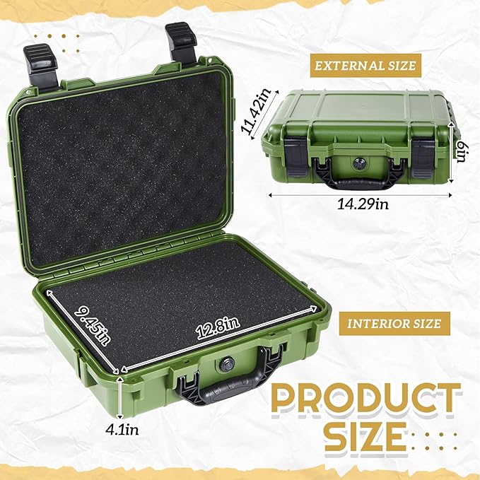 Relaxweex 1 Pcs 14.3 x 11.4 x 4.5 Inch Waterproof Hard Case with DIY Customizable Foam Insert Portable Protective Case with Knife for Camera Drones Equipments Tools Test Instruments (Green)